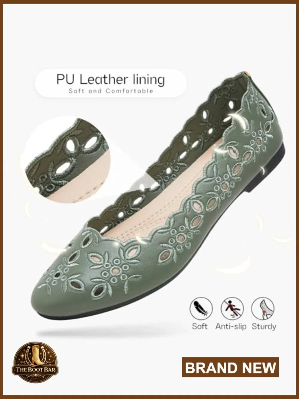 Women's Ballet Flats Slip On Shoes Round Toe PU Leather Flats with Floral
